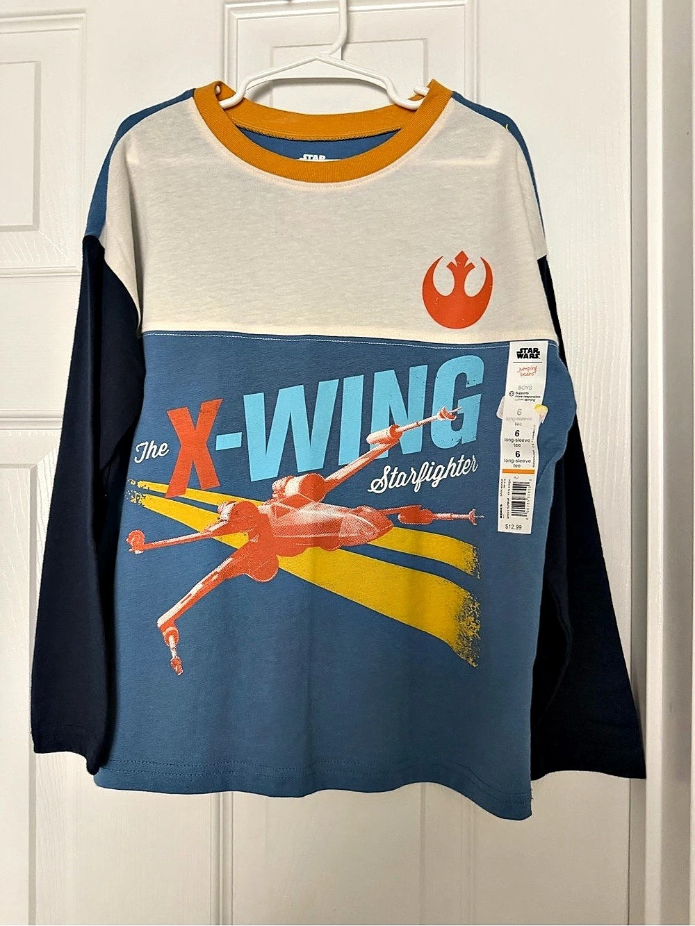 NWT Star Wars Boys Size 6 X-Wing Long Sleeve Graphic Shirt Jumping Beans